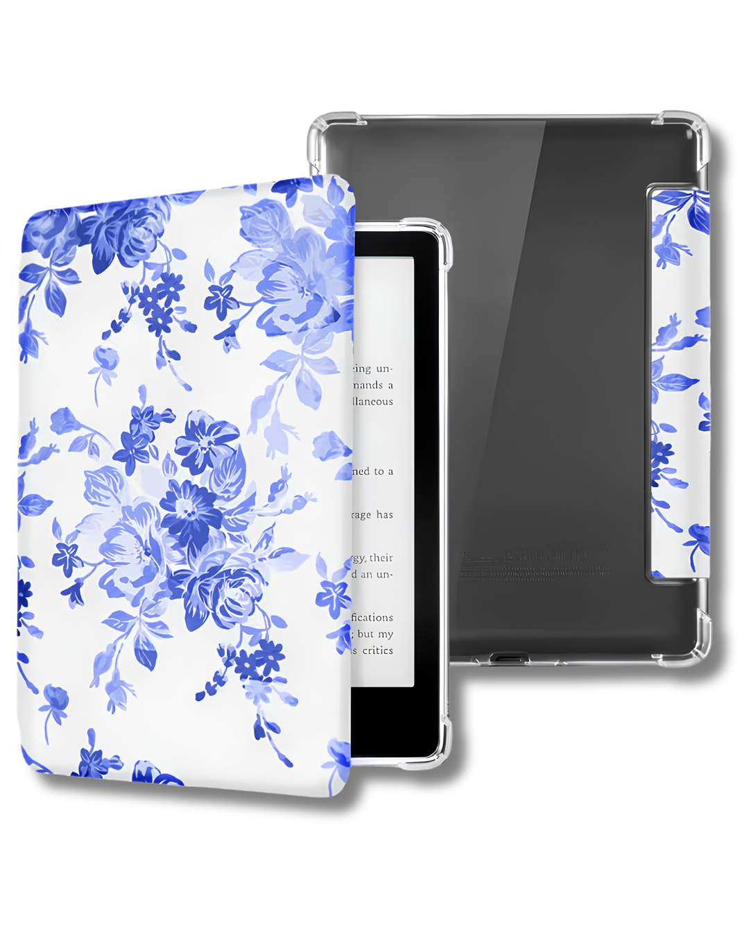 1 Protect your Kindle Paperwhite 12th Gen with this elegant blue floral flip case featuring a durable clear acrylic back. Lightweight, stylish, and designed for everyday protection while adding a timeless bookish aesthetic to your reading experience.