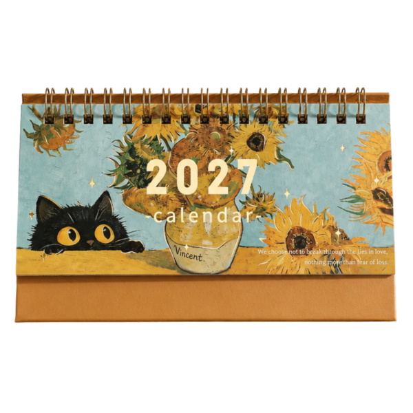 2027 Sunflower & Black Cat Desk Calendar