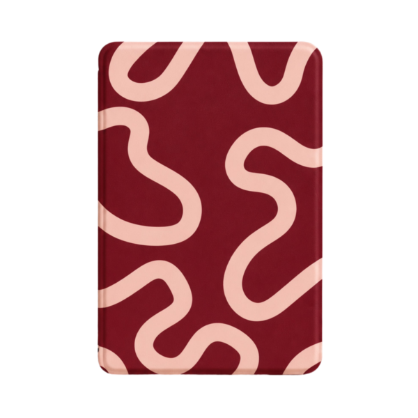 Kindle Basic 11th Gen Abstract Waves Flip Case – Burgundy & Pink